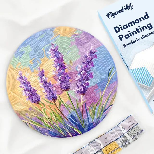 Figured'Art Lavendel Diamond Painting Houten Schijf 30cm rond