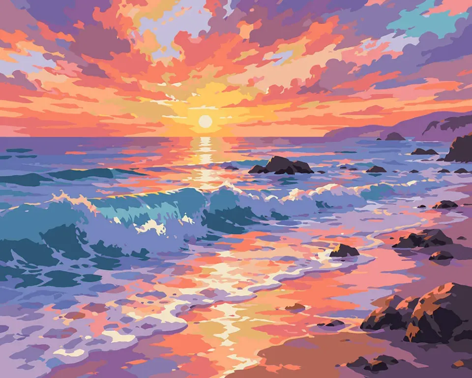 Figured'Art Gouden uur aan zee schilderen op nummer 40x50cm