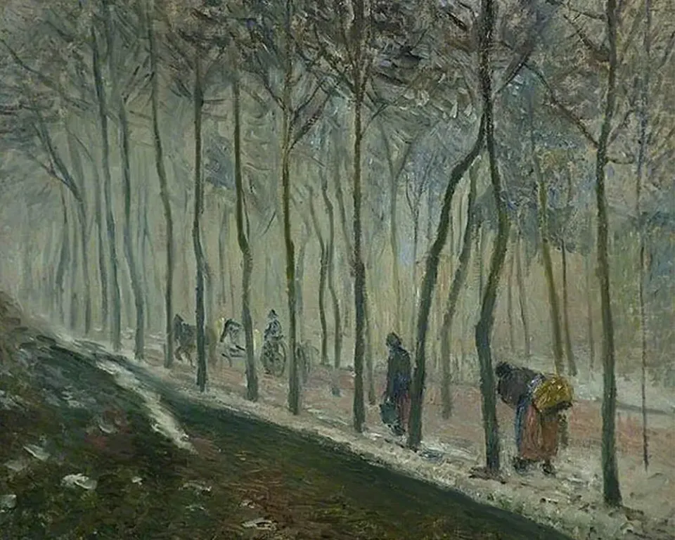 Figured'Art Pissarro Route effet de neige schilderen op nummer 40x50