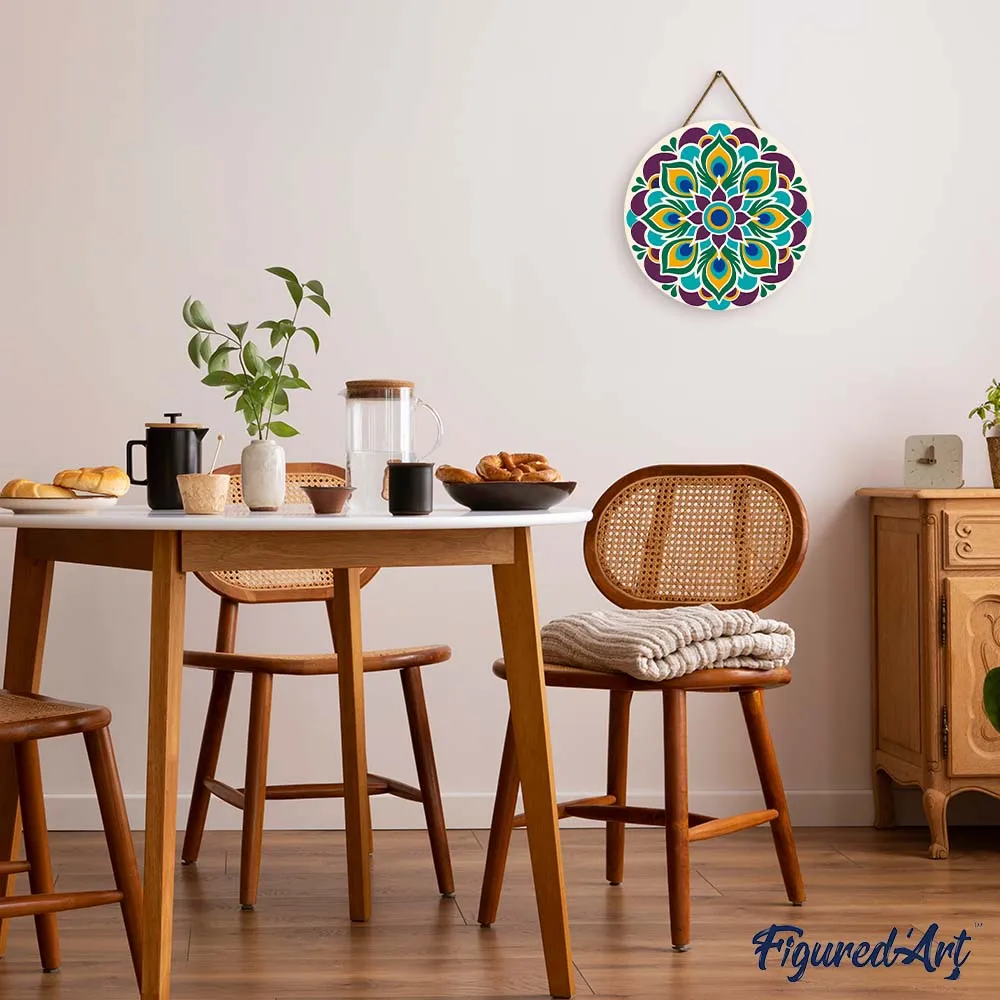 Figured'Art Pauwenmandala Schilderen op Nummer Hout 30 cm