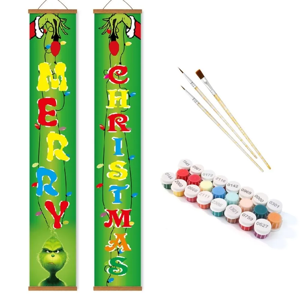 Figured'Art Groene Kerst Deurbanner Schilderen op Nummer 20x120 cm 2 stuks