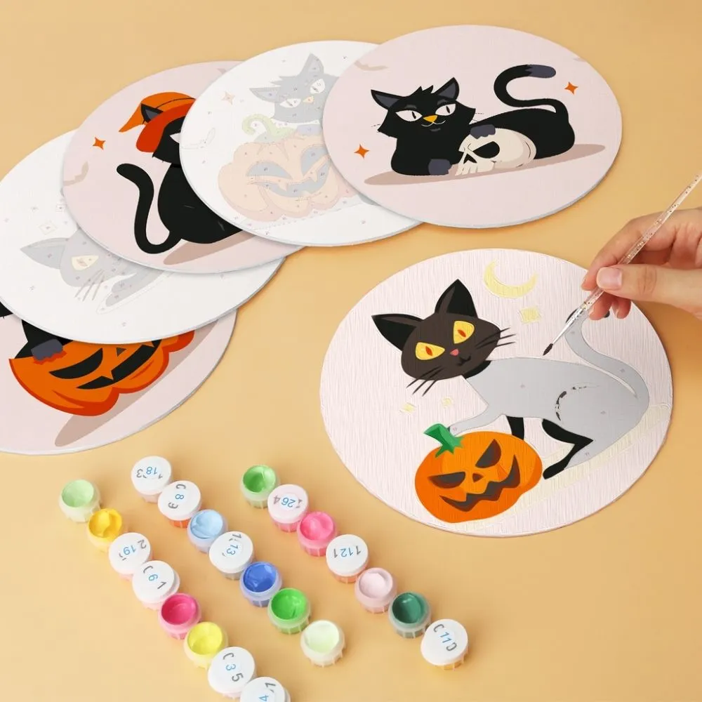 Figured'Art Spookachtige katten mini schilderen op nummer Ø20cm 6 stuks