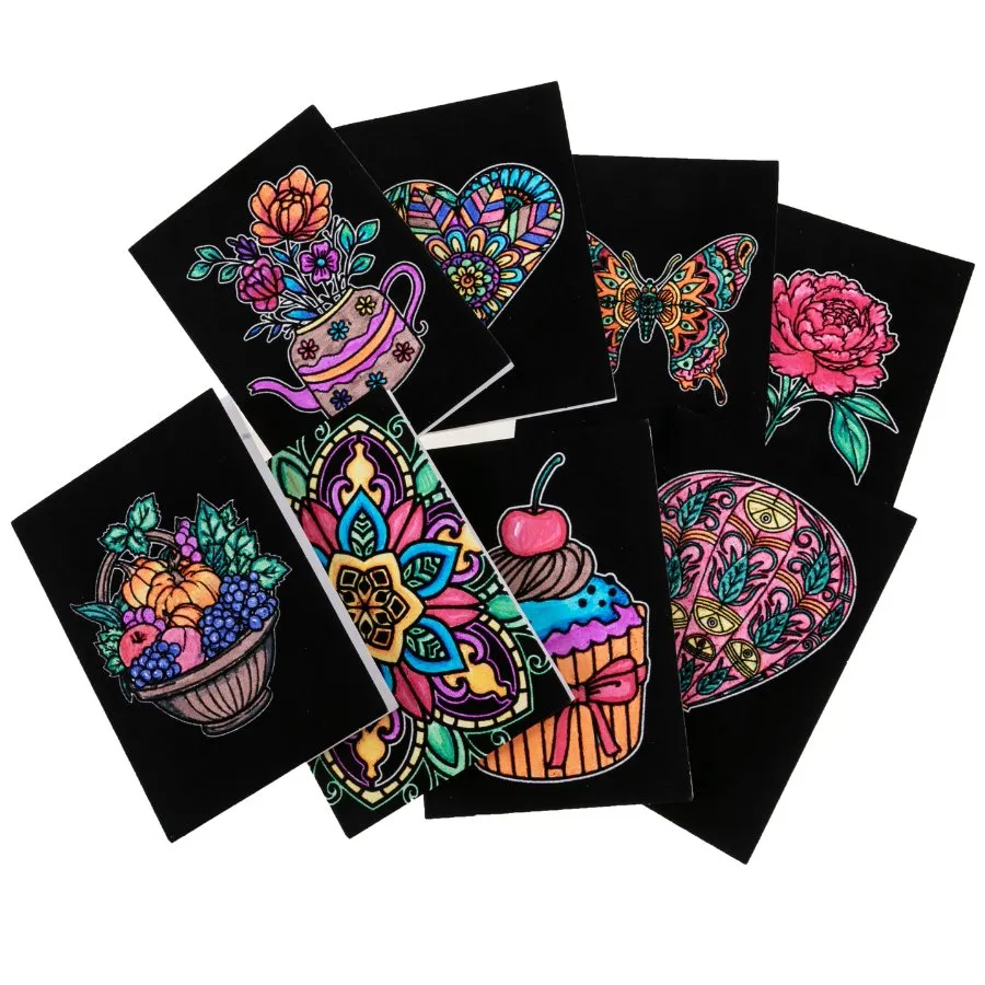 Craft Buddy Velvet Art wenskaarten set 24 stuks met stiften