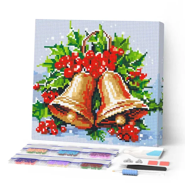 Figured'Art Kerstklokken mini diamond painting 25x25 cm rond