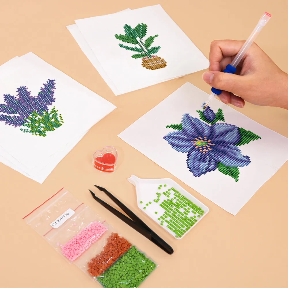 Figured'Art Mini Bloemen Potplanten diamond painting 15x20cm 6 stuks