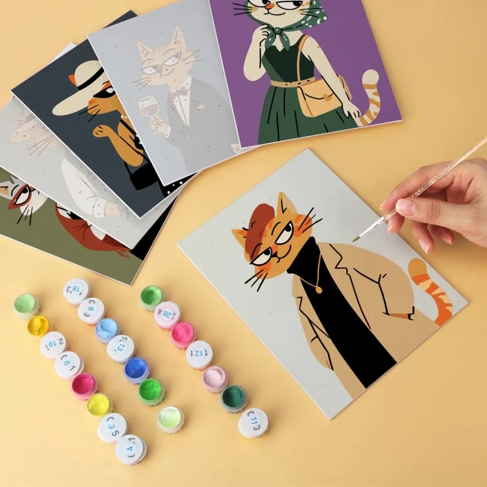 Figured'Art Stijlvolle katten mini schilderen op nummer 15x20cm 6 stuks