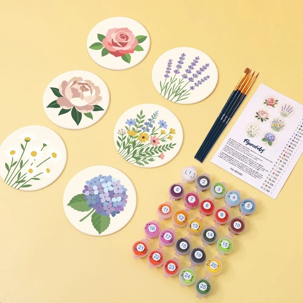 Figured'Art Pastelboeket schilderen op nummer onderzetters 6 stuks