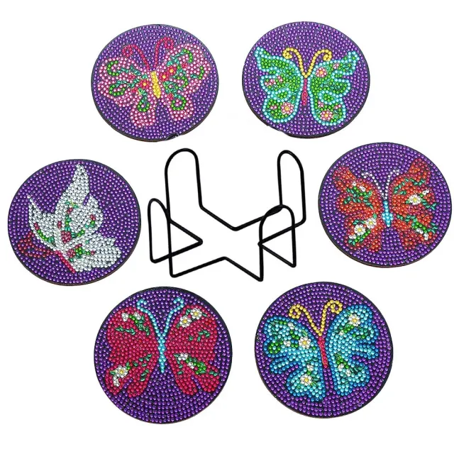Figured'Art Paarse Vlinders onderzetters diamond painting 10 cm