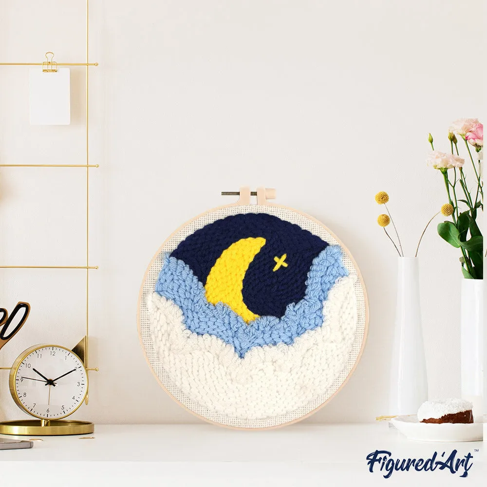 Figured'Art Verborgen maan punch needle pakket 20x20cm wol