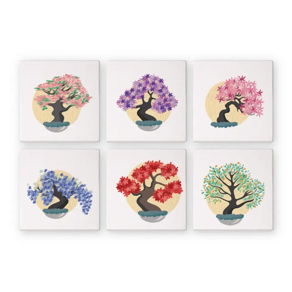 Figured'Art Mini Seizoensgebonden Bonsai schilderen op nummer 15x15cm 6 stuks