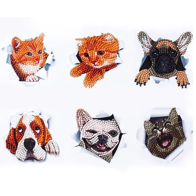 Figured'Art Katten en Honden Diamond Painting Stickers set 6 stuks