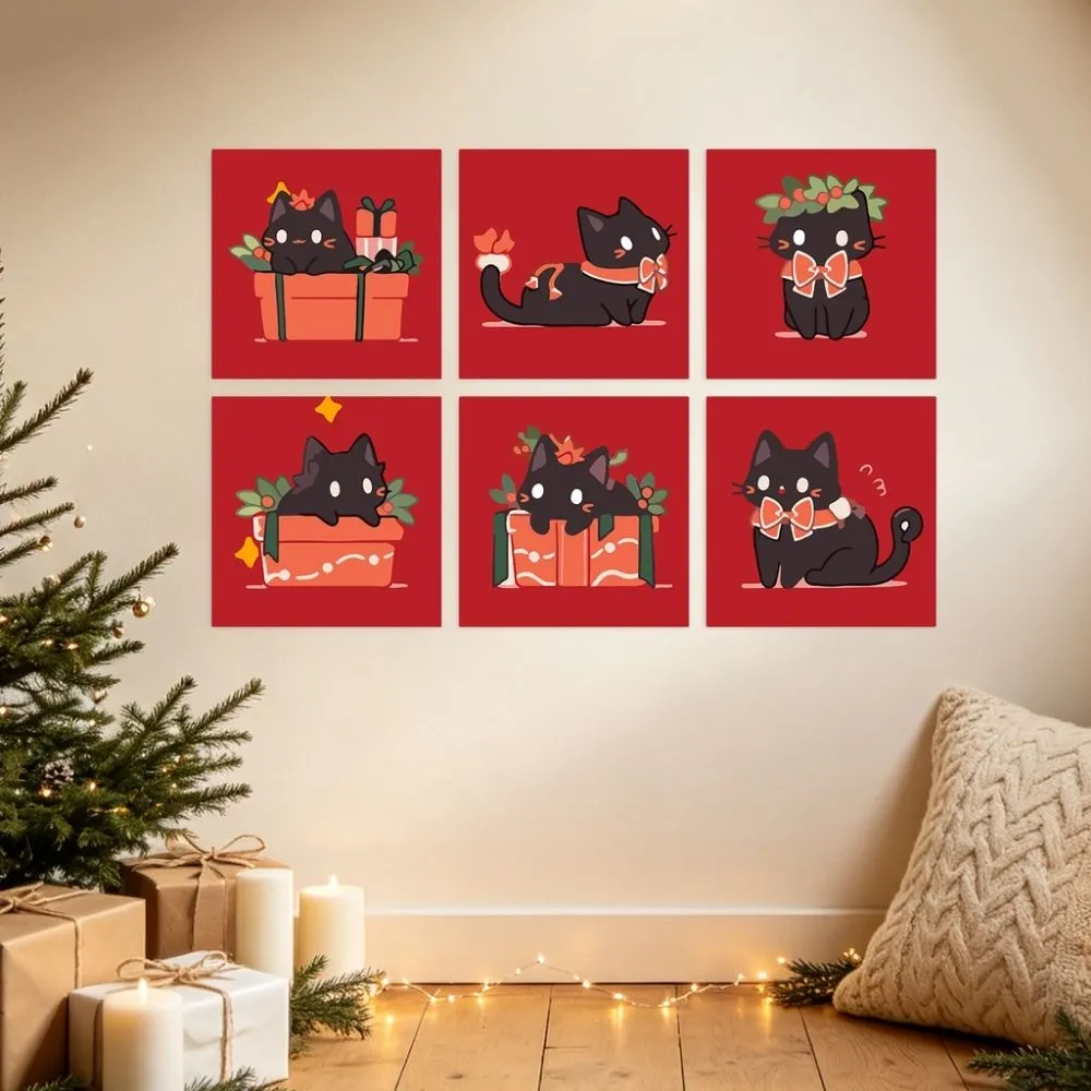Figured'Art Vrolijke kleine katten mini schilderen op nummer 6 stuks