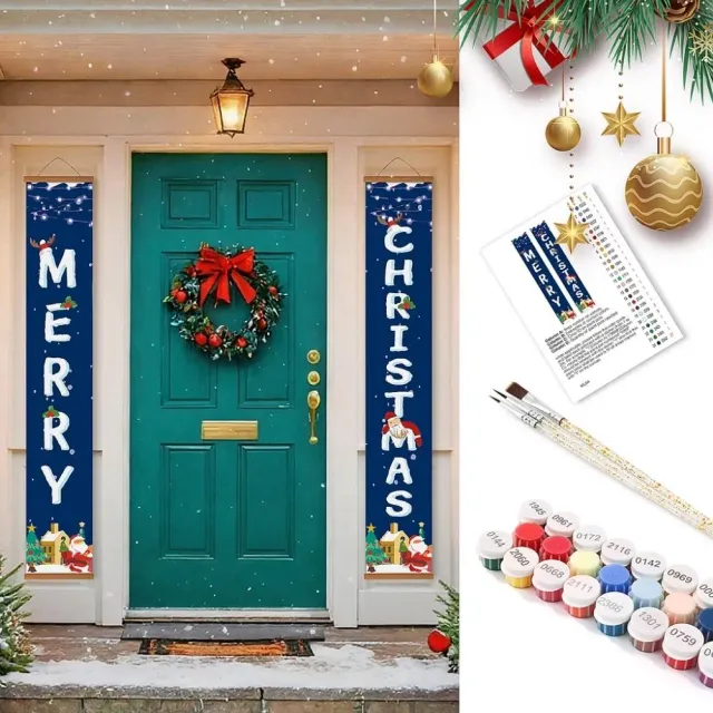 Figured'Art Kerstgroeten van de Kerstman deur banner 20x120 cm 2 stuks
