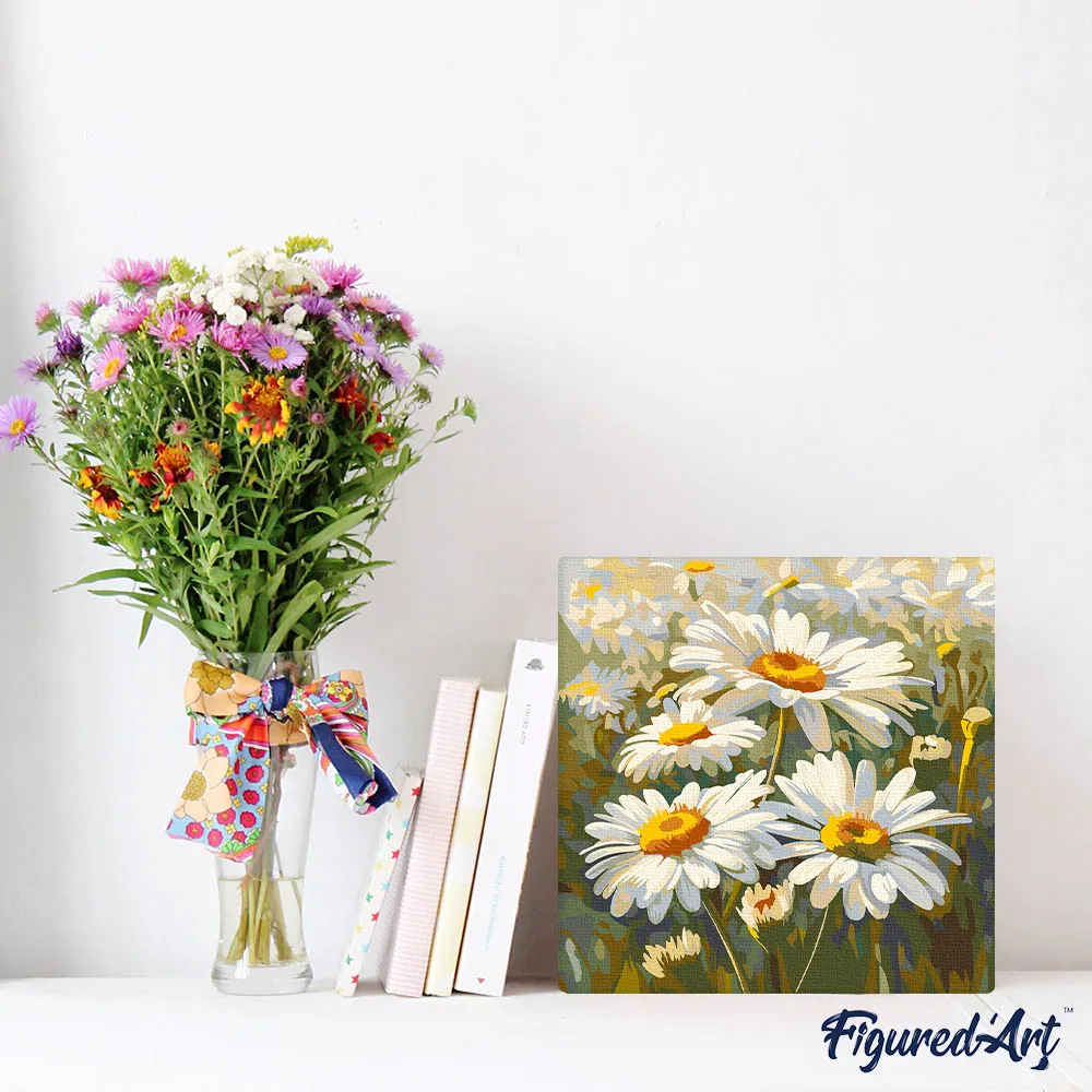 Figured'Art Madeliefjes mini schilderen op nummer 20x20cm met frame