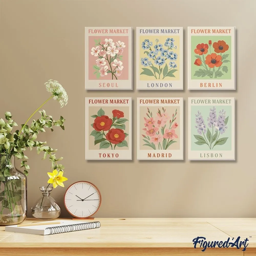 Figured'Art Bloemenmarkt 2 mini schilderen op nummer 15x20cm 6 stuks bloemen