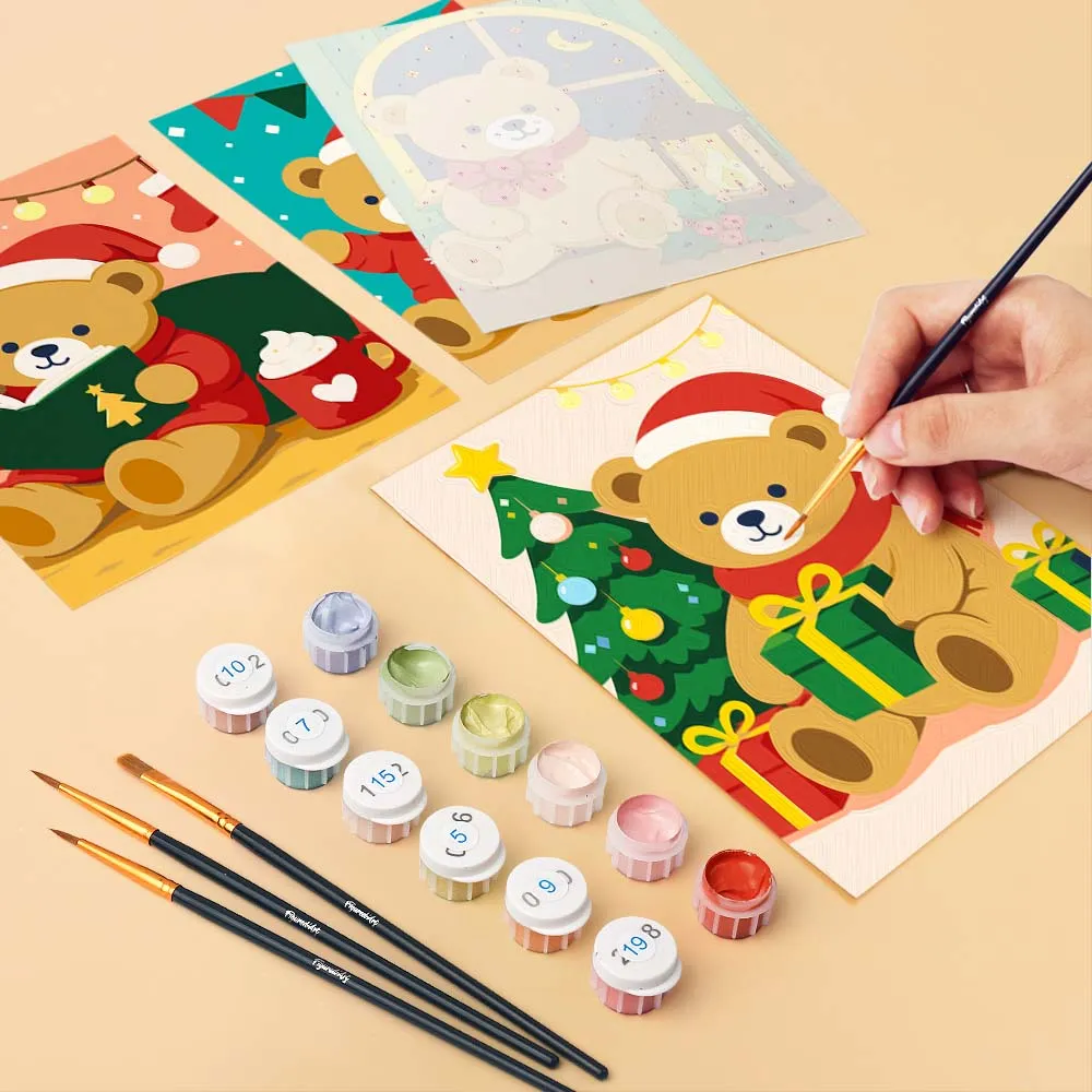 Figured'Art Mini Kerstteddyberen schilderen op nummer 6x 15x20cm kerst