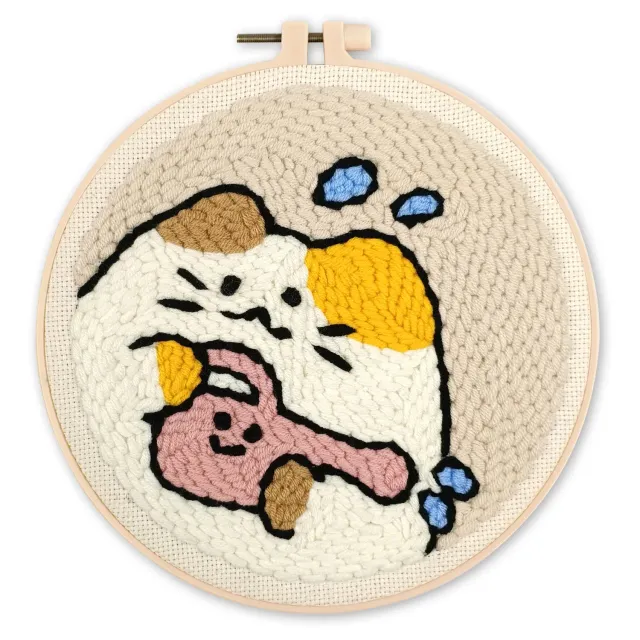 Figured'Art Tuinierende kat punch needle pakket 20 cm beginners wol