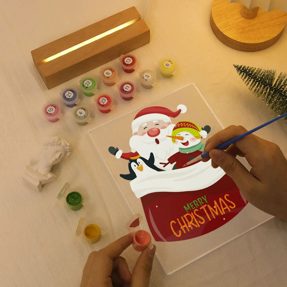 Figured'Art Kerstman 02 schilderen op nummer 15x20cm met LED-licht