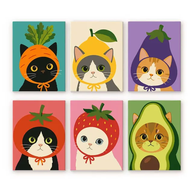 Figured'Art Katten met Mutsen mini schilderen op nummer 6x15x20