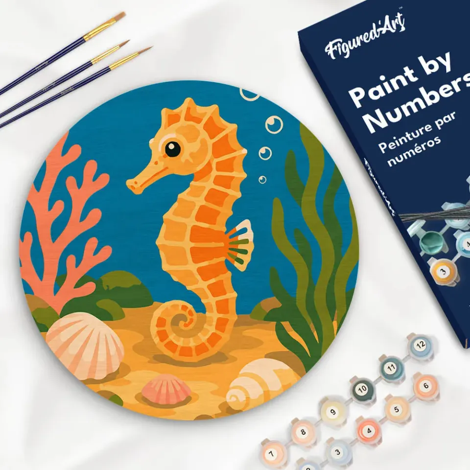 Figured'Art Zeepaardje schilderen op nummer houten schijf 30cm