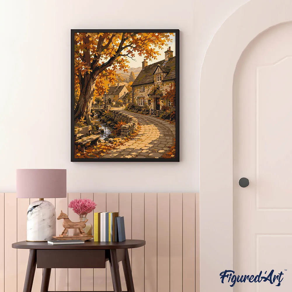 Figured'Art Herfstdorp Pad canvas schilderen op nummer 40x50 cm herfst