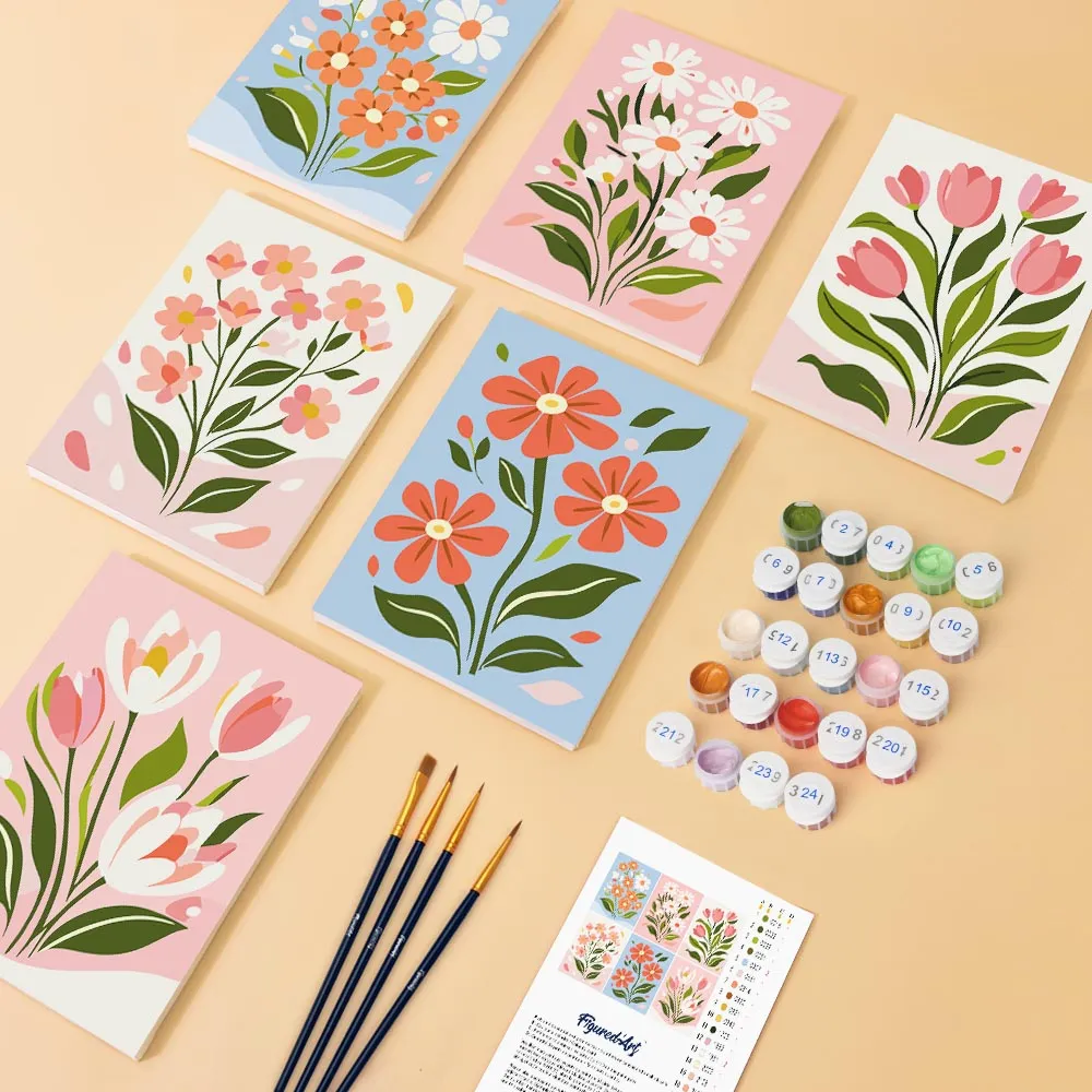 Figured'Art Mini Veldbloemen schilderen op nummer 15x20cm 6 stuks