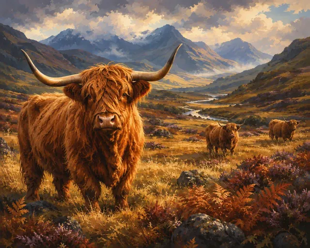 Figured'Art Hooglander in het Glen diamond painting 40x50cm vierkant