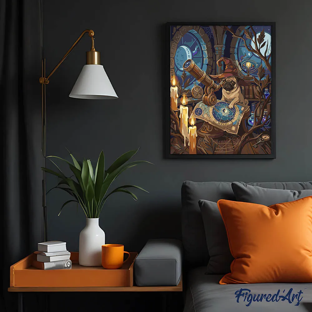 Figured'Art Tovenaar-mopshond schilderen op nummer 40x50 cm hond
