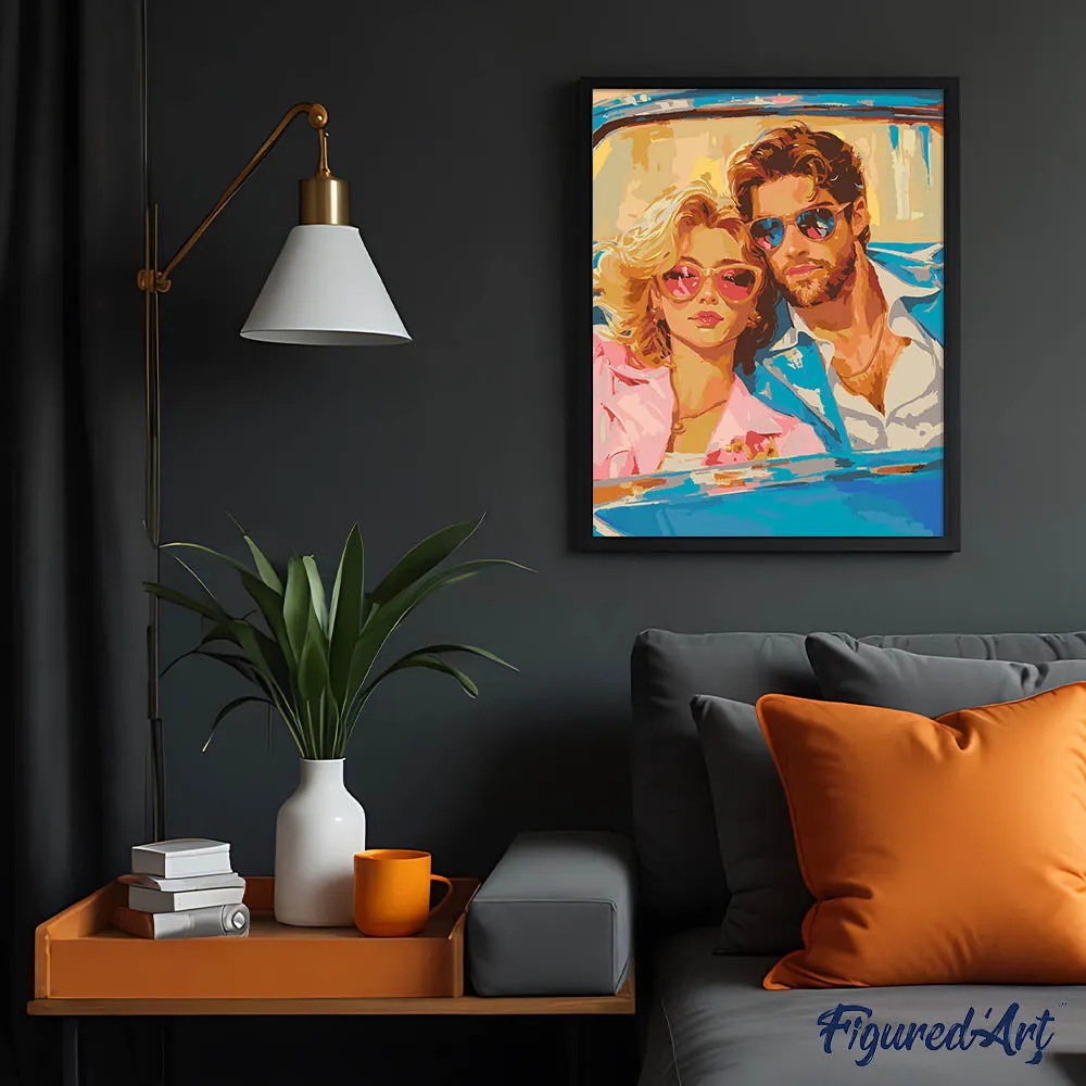 Figured'Art Vintage liefde tijdens een roadtrip schilderen op nummer 40x50cm vintage
