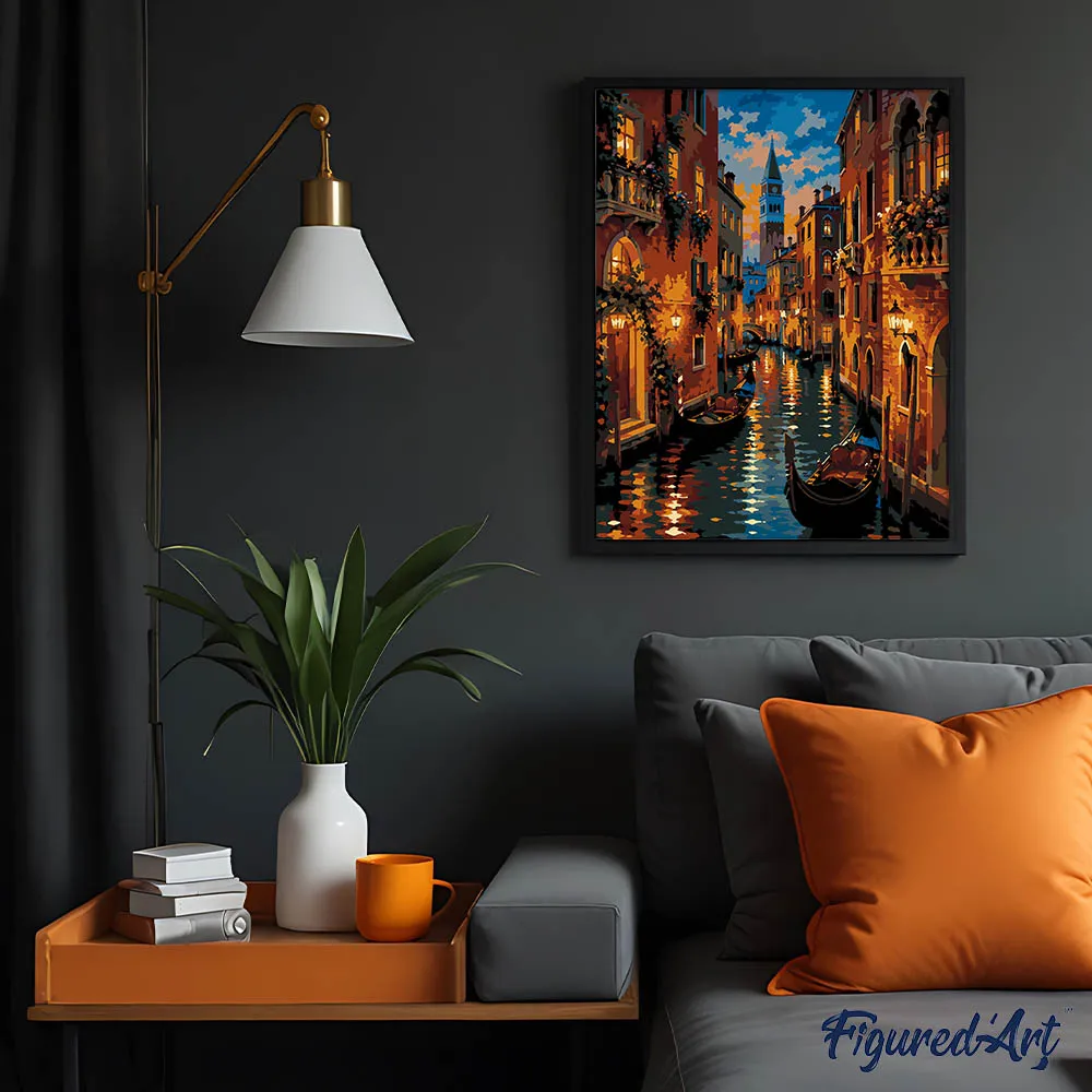 Figured'Art Venetië Kanaal bij zonsondergang schilderen op nummer 40x50