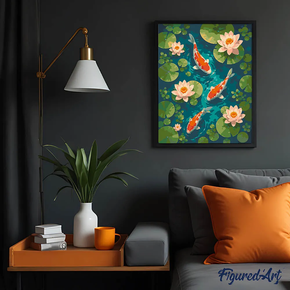 Figured'Art Vijver met Koi en Lotusbloemen schilderen op nummer 40x50 cm