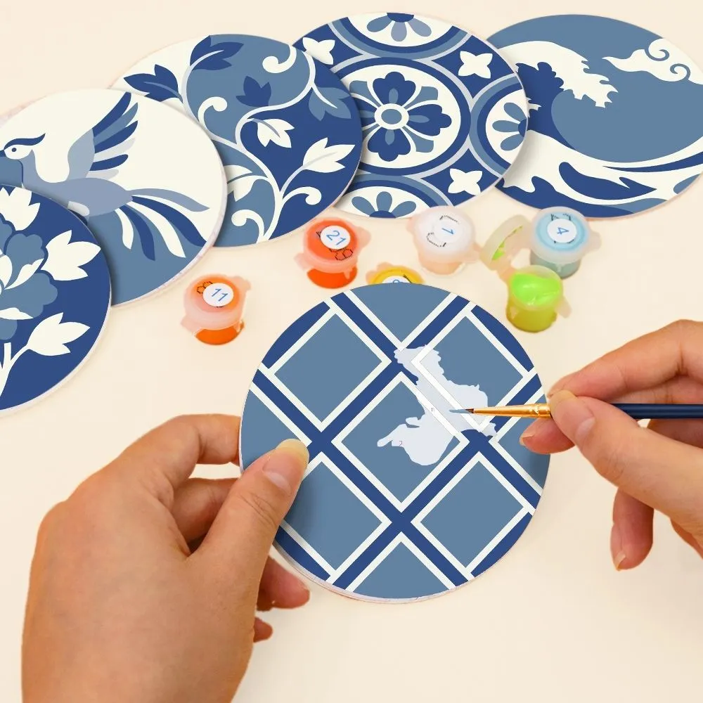 Figured'Art Mediterraan Blauw schilderen op nummer onderzetters 6 stuks