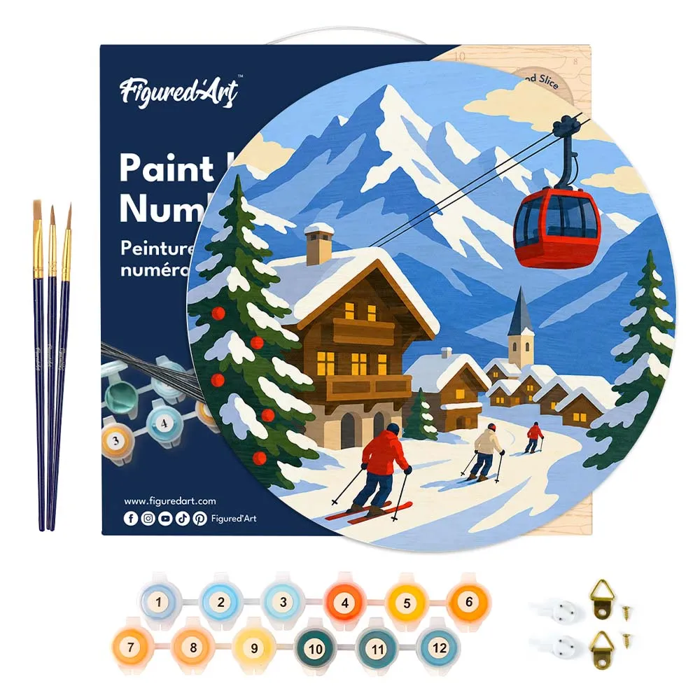 Figured'Art Wintervakantie in de Alpen schilderen op nummer schijf 30 cm