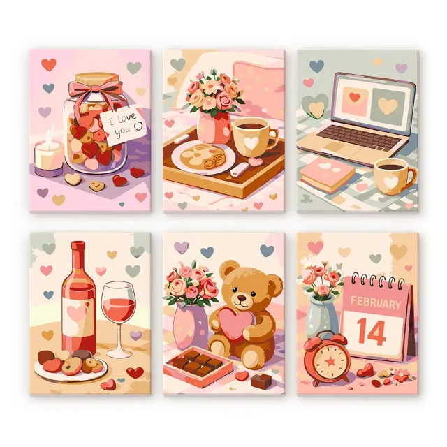 Figured'Art Valentijnsdag mini schilderen op nummer 15x20cm 6 stuks