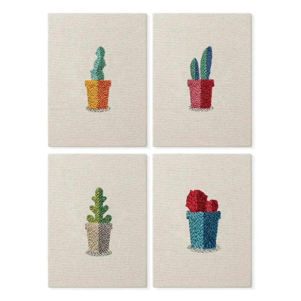 Figured'Art Punch Needle Kleine Vetplanten Potjes 1 set 4 stuks 15x20cm