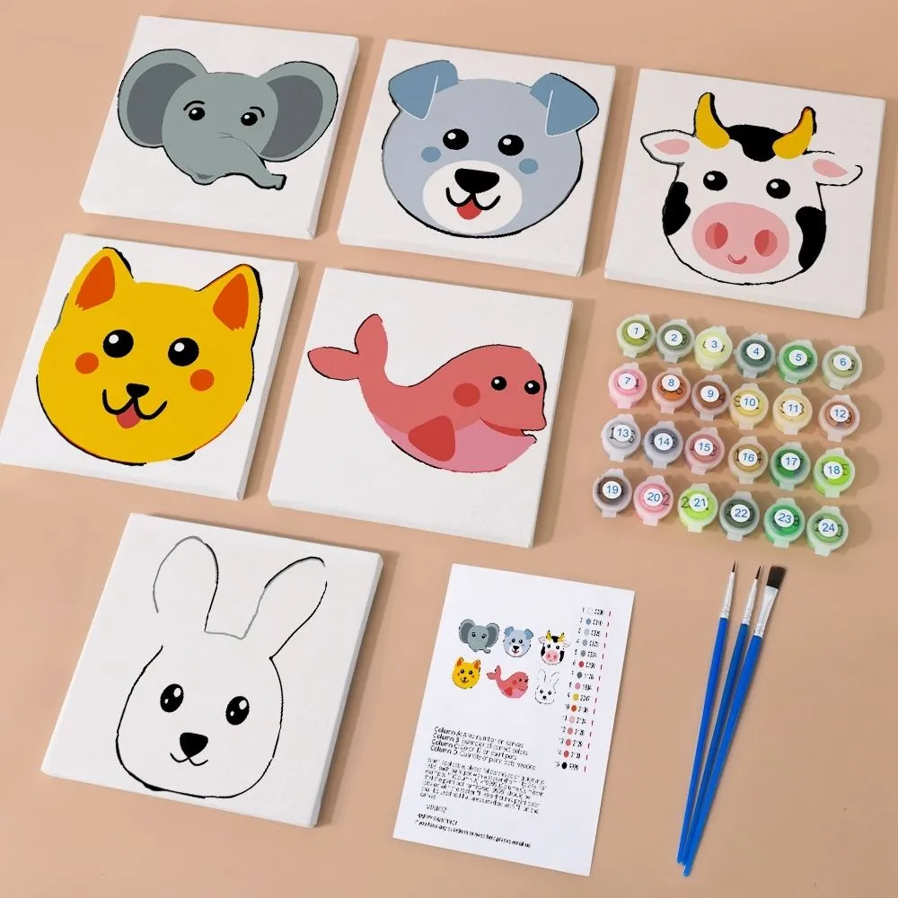 Figured'Art Mini Schattige Dierengezichten schilderen op nummer 6 stuks dieren