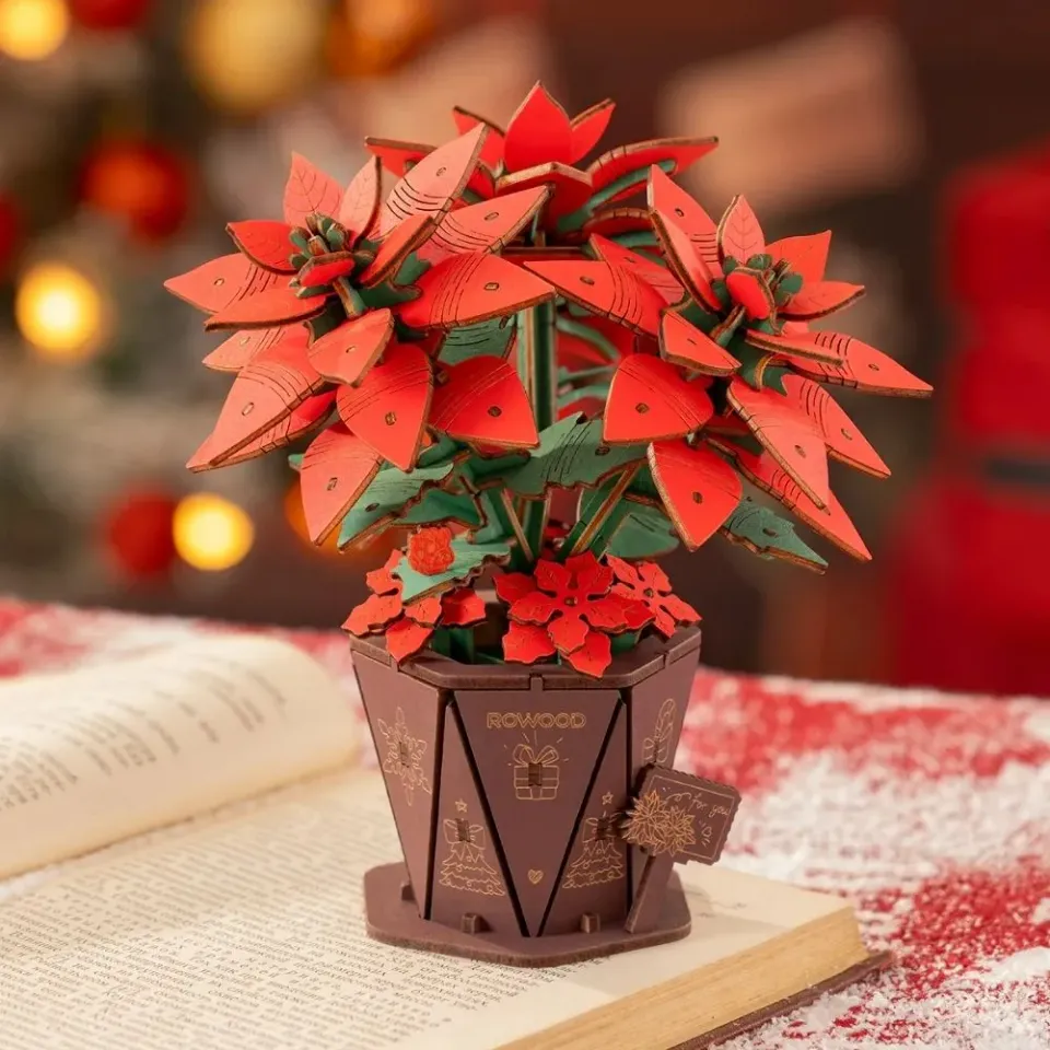 Figured'Art Poinsettia 3D puzzel hout 153 stukjes 14,5cm