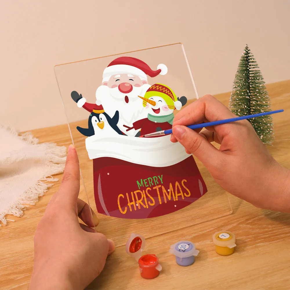 Figured'Art Kerstman 02 schilderen op nummer 15x20cm met LED-licht