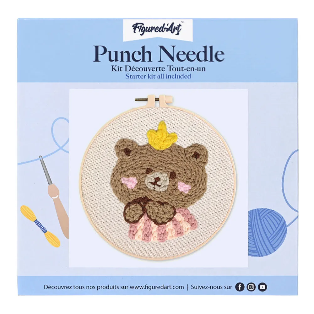 Figured'Art Bruine beer 1 punch needle pakket 20cm rond wol