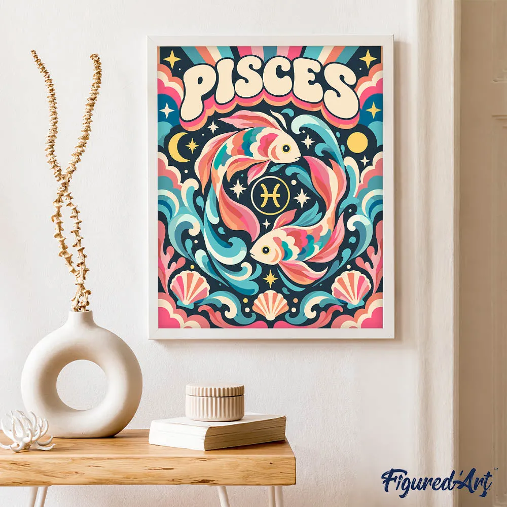 Figured'Art Retro Sterrenbeeld Vissen schilderen op nummer 40x50 cm eenvoudig