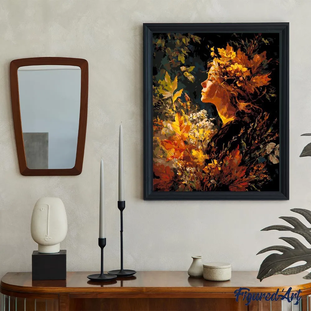 Figured'Art Dame met gouden loof schilderen op nummer 40x50cm herfst portret