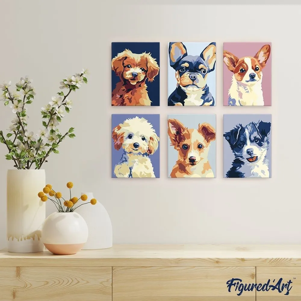 Figured'Art Moderne Hondportretten 2 mini schilderen op nummer 6 stuks