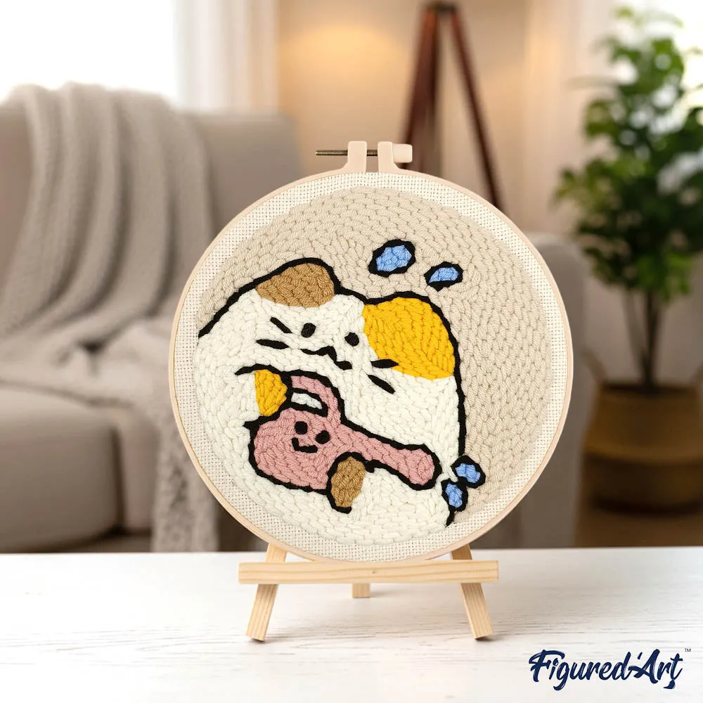 Figured'Art Tuinierende kat punch needle pakket 20 cm beginners wol