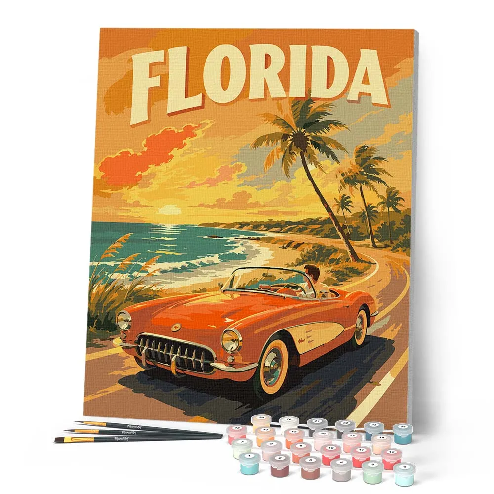 Figured'Art Vintageposter Florida schilderen op nummer 40x50 cm