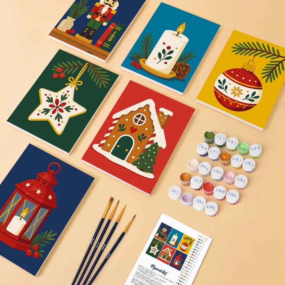 Figured'Art Mini Kersttradities schilderen op nummer 6 stuks 15x20cm