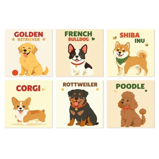 Figured'Art Mini Serie Klassieke honden schilderen op nummer 20x20cm 6 stuks