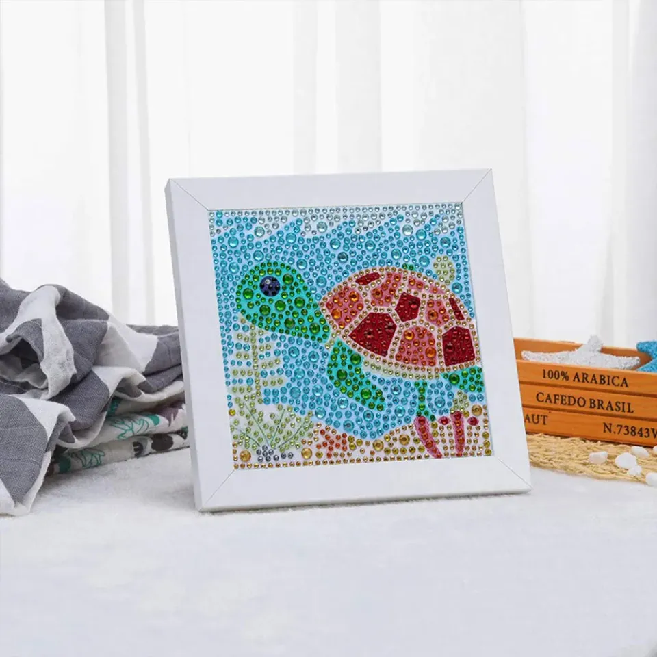 Figured'Art Schildpad diamond painting 15x15cm met fotolijst rond