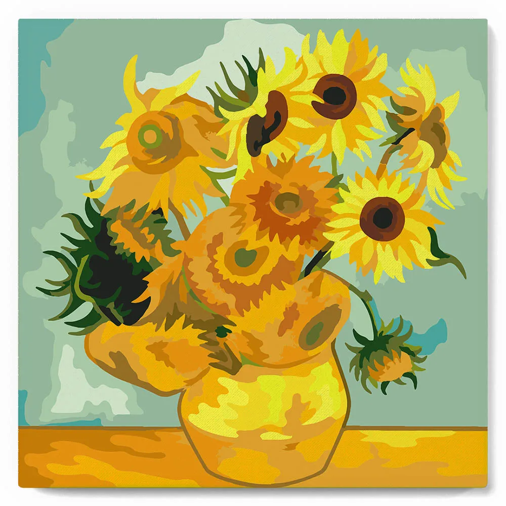 Figured'Art Mini Van Gogh Zonnebloemen schilderen op nummer 20x20cm met frame