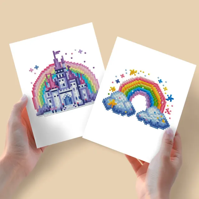 Figured'Art Mini Diamond Painting Kasteel Regenboog 15x20cm 2 stuks