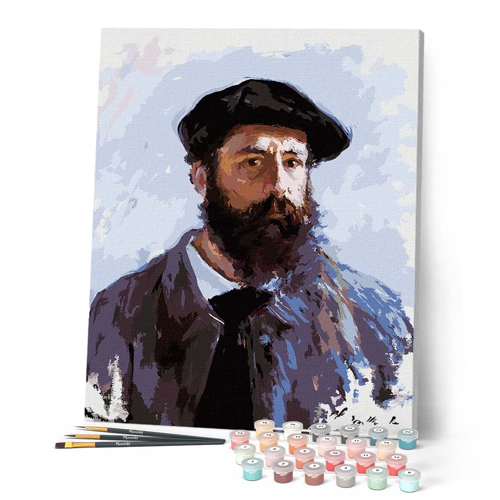 Figured'Art Zelfportret met baret Monet schilderen op nummer 40x50cm